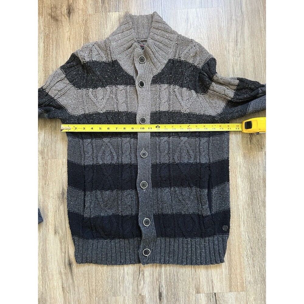 Guess LA Men Black/Gray Long Sleeve Button Up Cable Knit Sweater Cardigan Size L - Picture 6 of 9